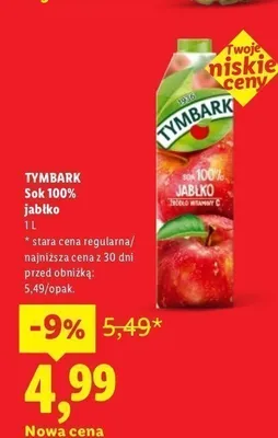 Sok 100% jabłko Tymbark promocja w Lidl