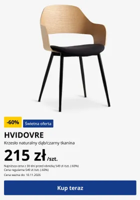 Krzesło Hvidovre naturalny dąb/czarny tkanina promocja w Jysk