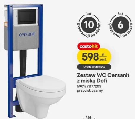 Zestaw WC Cersanit z miską Defi przycisk czarny promocja w Castorama