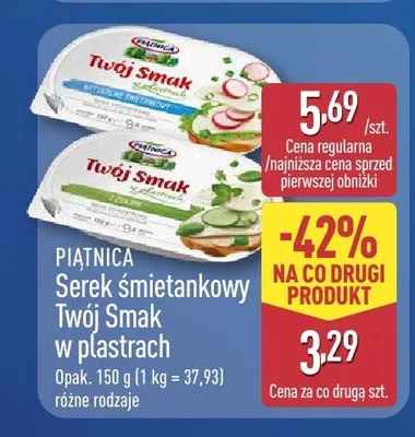 Serek śmietankowy Twój Smak w plastrach z ziołami Piątnica promocja w Aldi