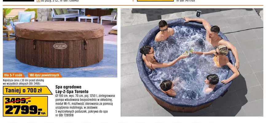 Spa ogrodowe Lay-Z-Spa Toronto 190cm wys. 70cm poj. 1250l promocja w OBI