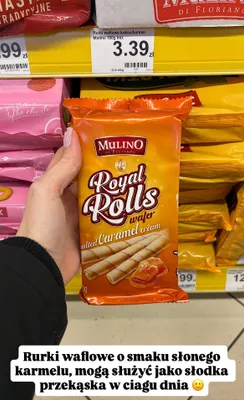 Rurki waflowe o smaku słonego karmelu promocja w Dino