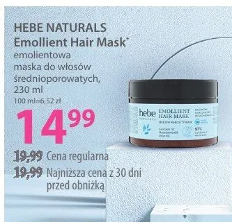 Maska do włosów HEBE NATURALS Emollient Hair Mask emolientowa średnioporowatych promocja w Hebe
