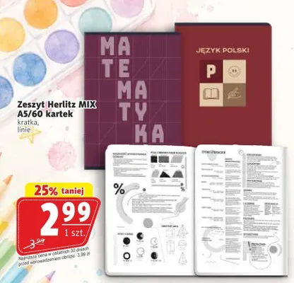 Zeszyt Herlitz MIX A5/60 kartek kratka promocja w Prim Market