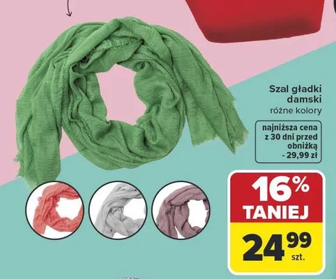 Szal gładki damski różne kolory promocja w Carrefour