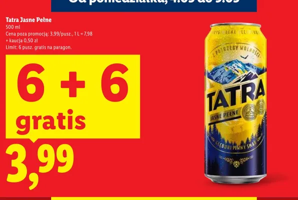 Piwo Tatra Jasne Pełne promocja w Lidl