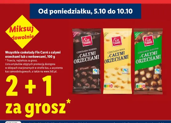 Czekolady Fin Carré z całymi orzechami lub z nerkowcami promocja w Lidl