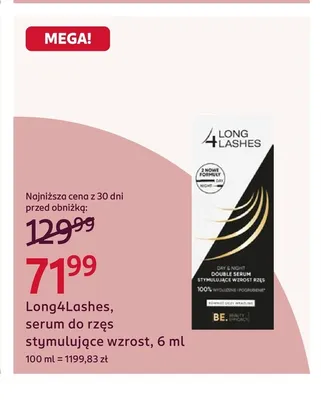 Serum do rzęs stymulujące wzrost Long4Lashes promocja w Rossmann