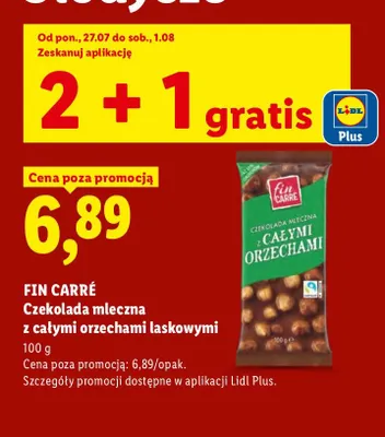 Czekolada mleczna z całymi orzechami laskowymi Fin Carré promocja w Lidl