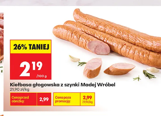 Kiełbasa głogowska z szynki Madej Wróbel promocja w Biedronka