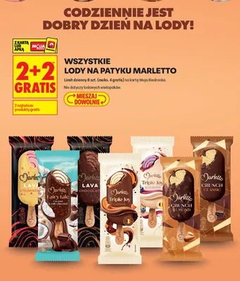 Lody na patyku Marletto promocja w Biedronka