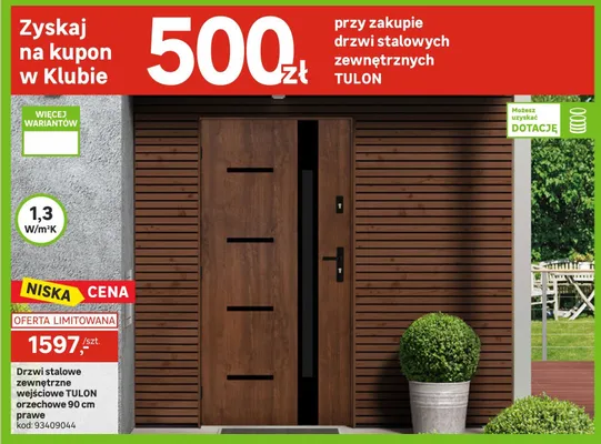 Drzwi stalowe zewnętrzne wejściowe orzechowe 90 cm prawe promocja w Leroy Merlin