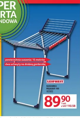 Suszarka Pegasus 150 LEIFHEIT powierzchnia suszenia 15 metrów dwa uchwyty na drobną garderobę promocja w Selgros