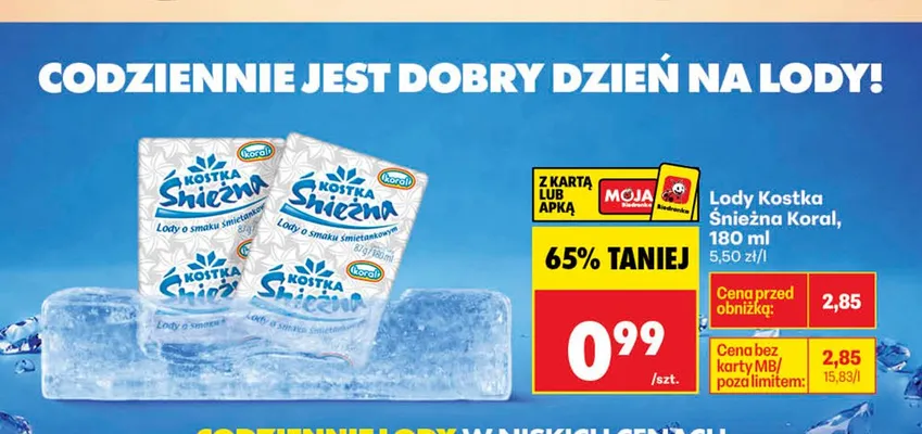 Lody Kostka Śnieżna Koral promocja w Biedronka