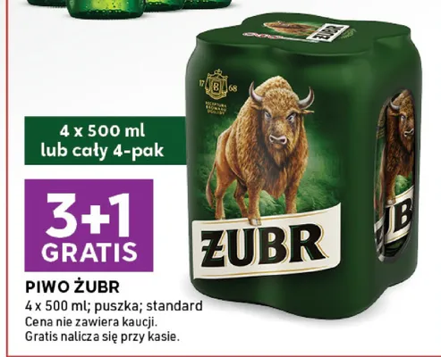 Piwo Żubr puszka, standard promocja w Stokrotka