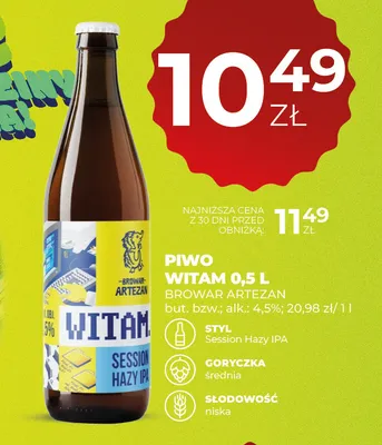 Piwo Witam Browar Artezan promocja w Duży Ben
