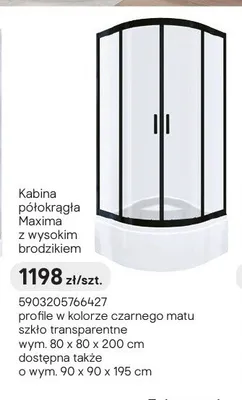 Kabina półokrągła Durasan Maxima z wysokim brodzikiem czarny mat promocja w Castorama