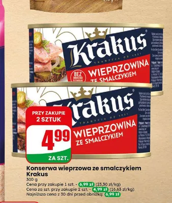 Konserwa wieprzowa ze smalczykiem Krakus promocja w Dino