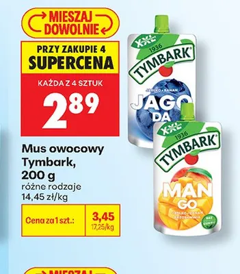 Mus owocowy Tymbark XXL Jagoda promocja w Biedronka
