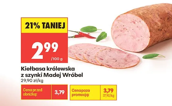 Kiełbasa królewska z szynki Madej Wróbel promocja w Biedronka