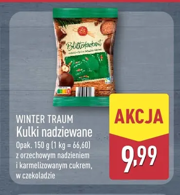 Kulki nadziewane z orzechowym nadzieniem i karmelizowanym cukrem w czekoladzie Winter Traum promocja w Aldi