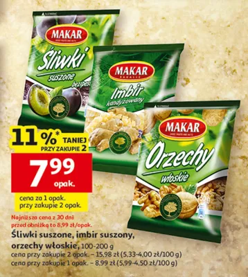 Śliwki suszone, imbir suszony, orzechy włoskie promocja w Auchan