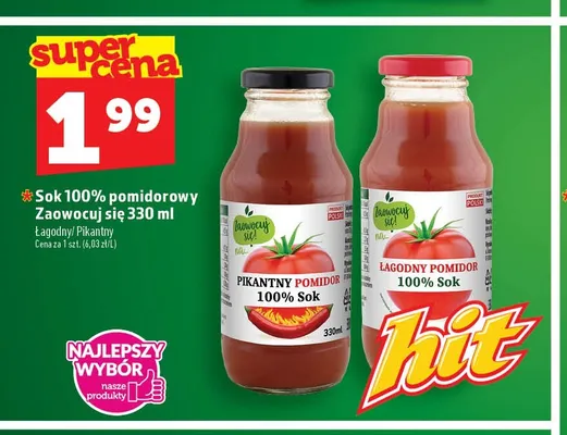 Sok pomidorowy łagodny Zaowocuj się 100% promocja w TOPAZ