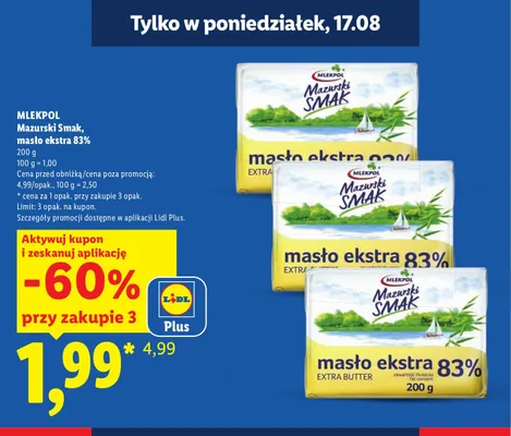 Masło ekstra Mlekpol Mazurski Smak 83% promocja w Lidl