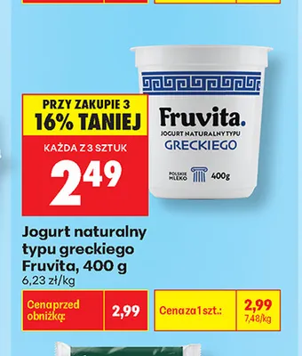 Jogurt naturalny typu greckiego Fruvita promocja w Biedronka