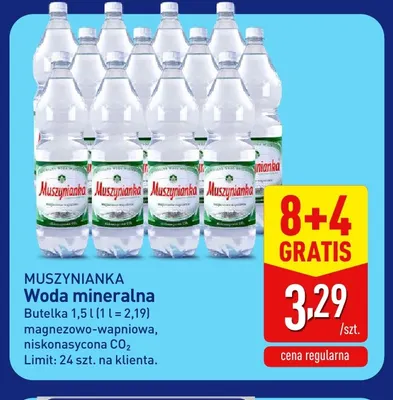Woda mineralna gazowana magnezowo-wapniowa niskonasycona CO2 Muszynianka promocja w Aldi