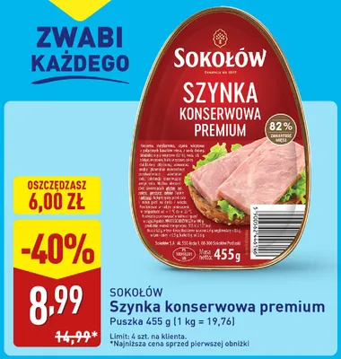 Szynka konserwowa premium Sokołów promocja w Aldi