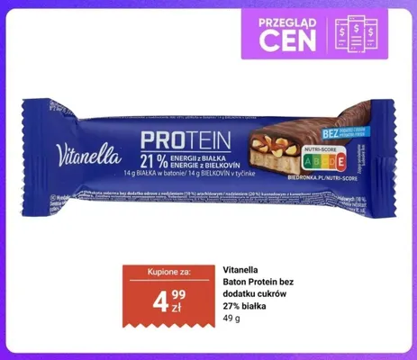 Baton Protein bez dodatku cukrów 27% białka Vitanella promocja w Biedronka