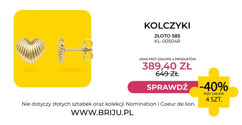 Kolczyki złoto 585 KL-005048 Briju promocja w Briju