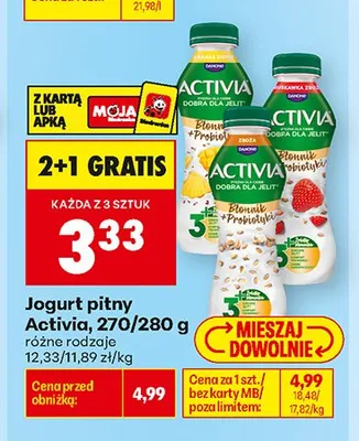 Jogurt pitny Activia Błonnik + Probiotyki Truskawka Zboża promocja w Biedronka