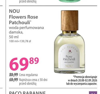 Woda perfumowana damska Nou Flowers Rose Patchouli promocja w Hebe