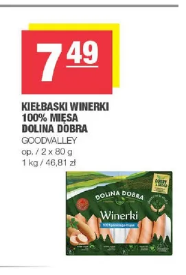 Kiełbaski Winerki 100% mięsa Dolina Dobra 2-pak promocja w SPAR