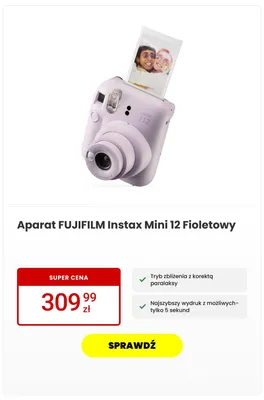 Aparat fotograficzny natychmiastowy FUJIFILM Instax Mini 12 Fioletowy promocja w Media Expert