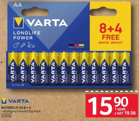 Baterie VARTA LONGLIFE POWER AA 8+4 promocja w Selgros