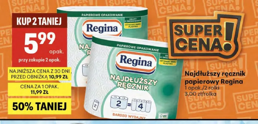 Najdłuższy ręcznik papierowy Regina promocja w Delikatesy Centrum