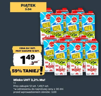 Mleko 3.2% Mu! promocja w Netto