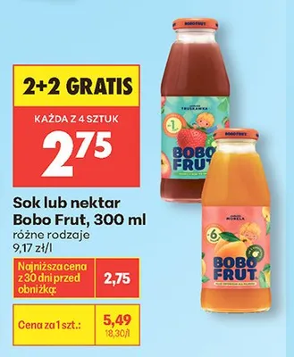 Sok lub nektar Bobo Frut promocja w Biedronka