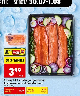 Świeży filet z pstrąga tęczowego łososiowego ze skórą Marinero promocja w Biedronka