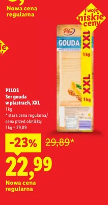 Ser gouda w plastrach XXL Pilos promocja w Lidl