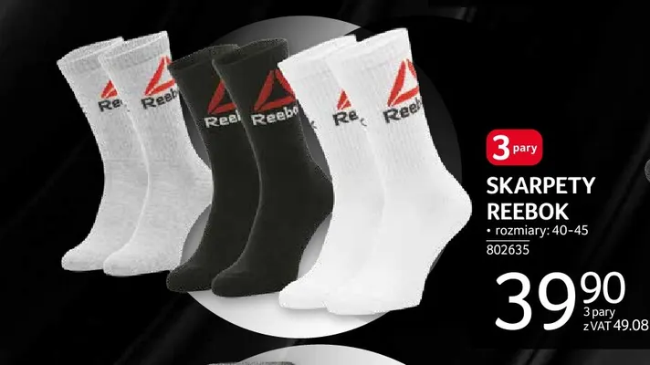 Skarpety Reebok 3-pak promocja w Selgros