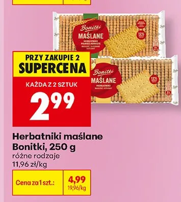 Herbatniki maślane pełnoziarniste Bonitki promocja w Biedronka