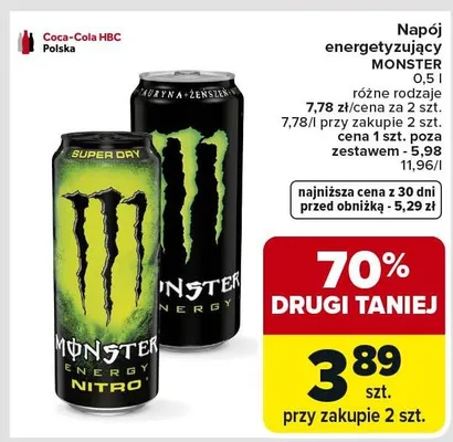 Napój energetyzujący 0,5 l, różne rodzaje Monster promocja w Carrefour