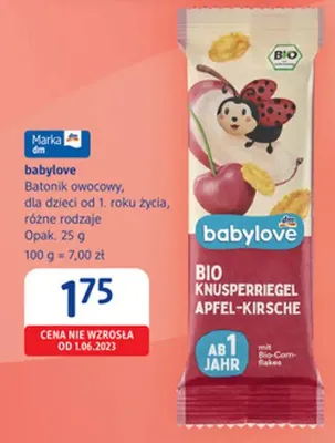Batonik owocowy babylove BIO dla dzieci od 1. roku życia promocja w Drogerie DM