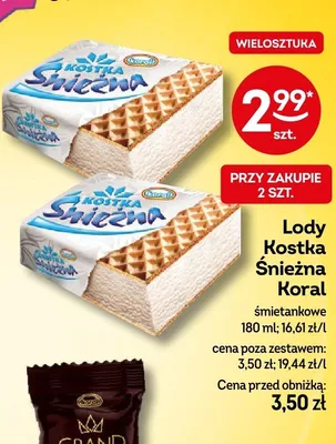 Lody Kostka Śnieżna Koral śmietankowe promocja w Żabka