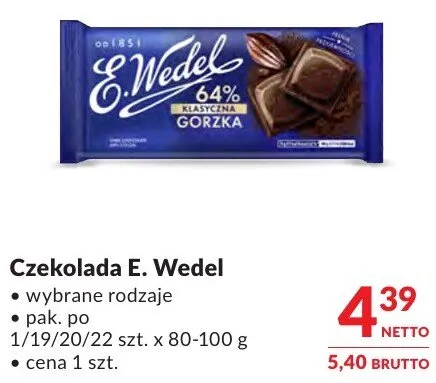 Czekolada E. Wedel wybrane rodzaje promocja w Makro