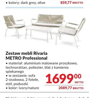Zestaw mebli Rivaria METRO Professional promocja w Makro